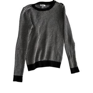 Black and White Knit Sweater - Button Shoulder Detail, Long Sleeve, Refurbished
